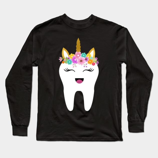 Unicorn Tooth Dentist Tooth Fairy Gift First Tooth Long Sleeve T-Shirt by flickskyler179